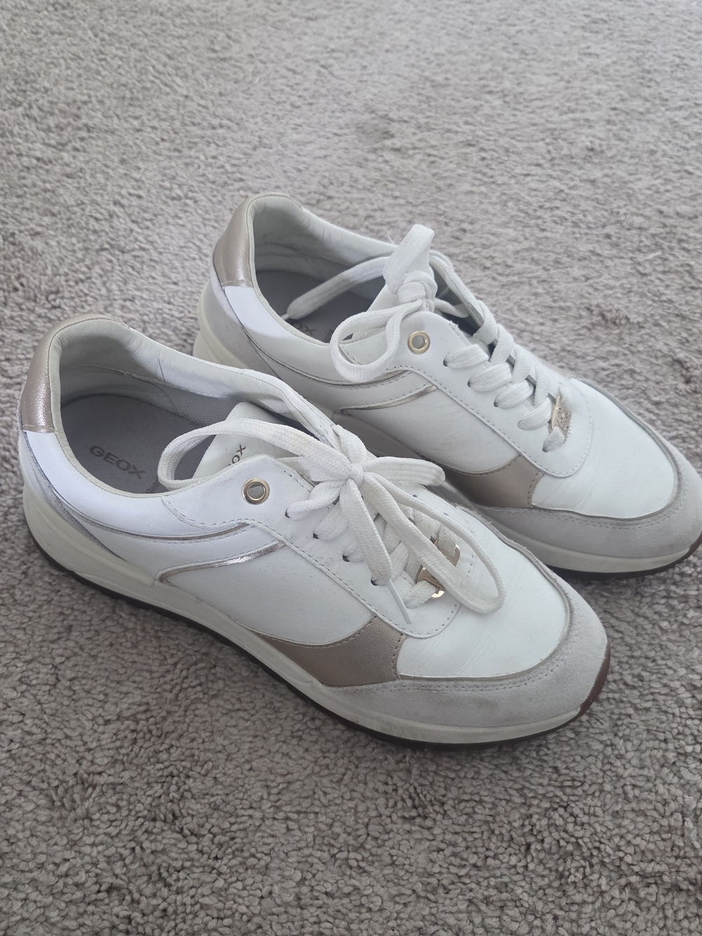 Geox Women's White Sneakers with Metallic Champagne Accents